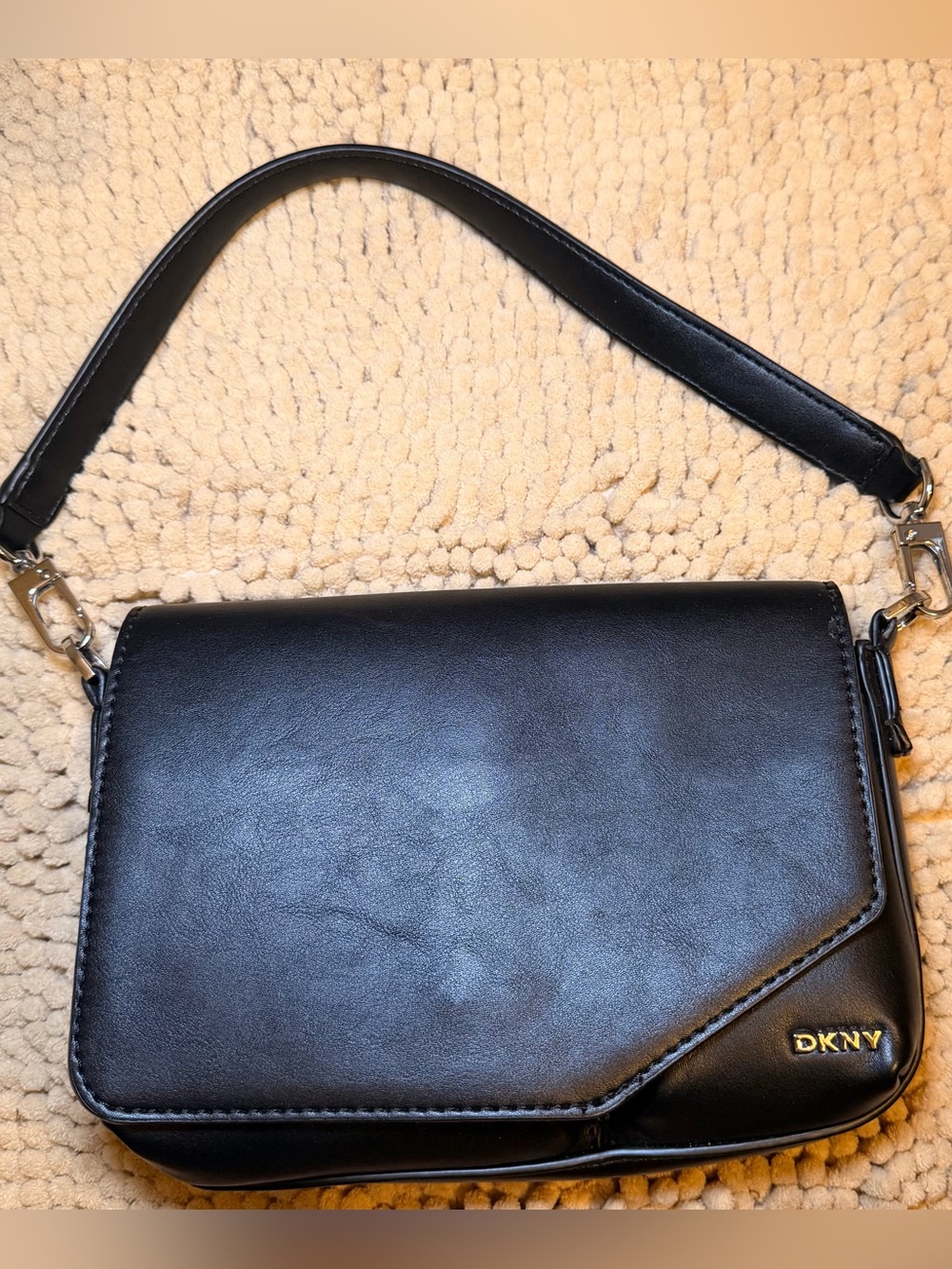DKNY Black Leather Crossbody Bag with Gold Logo